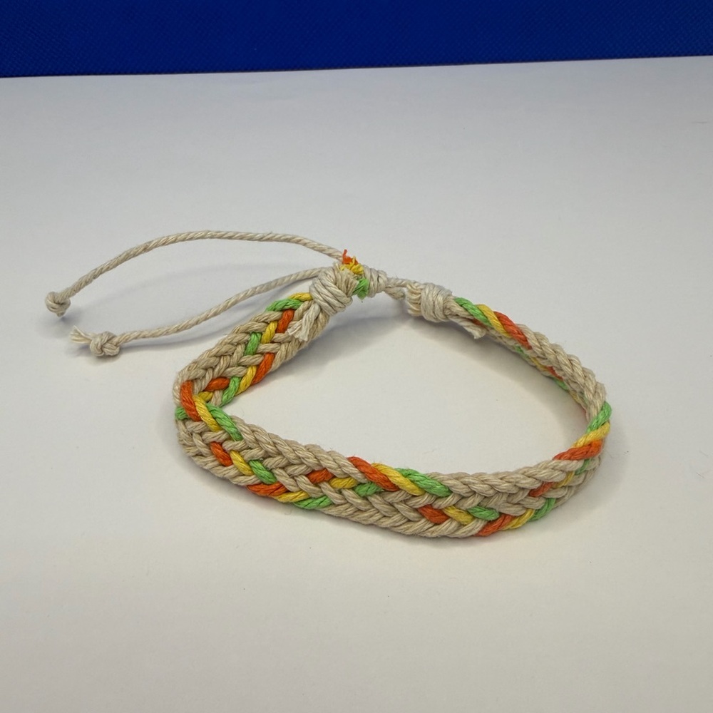 Handmade Braided Cotton Friendship Bracelet in Natural with Neon Accents - Picture 1 of 5